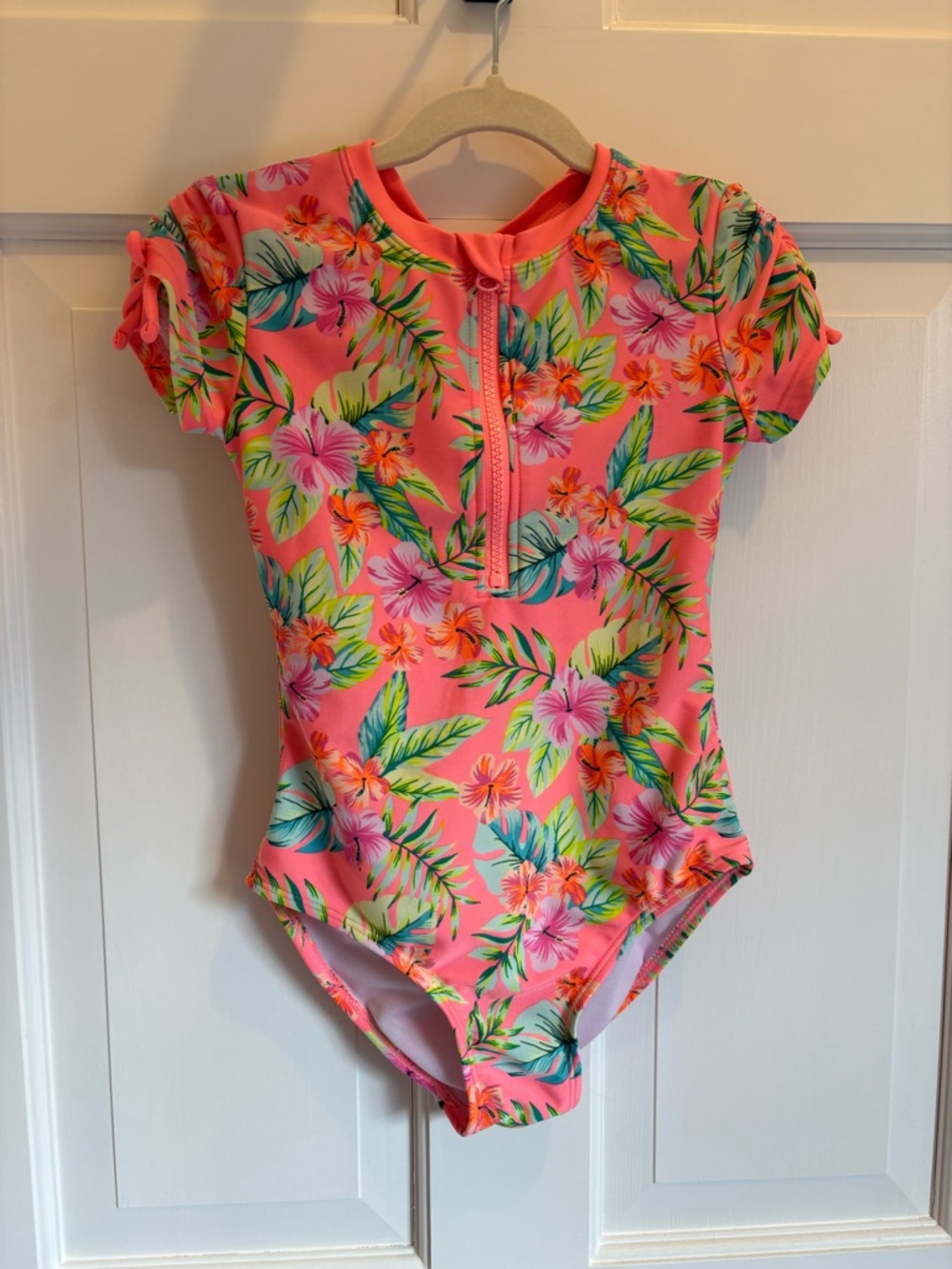Cat & Jack Girls' Pink Floral Zipfront One-Piece Swimsuit